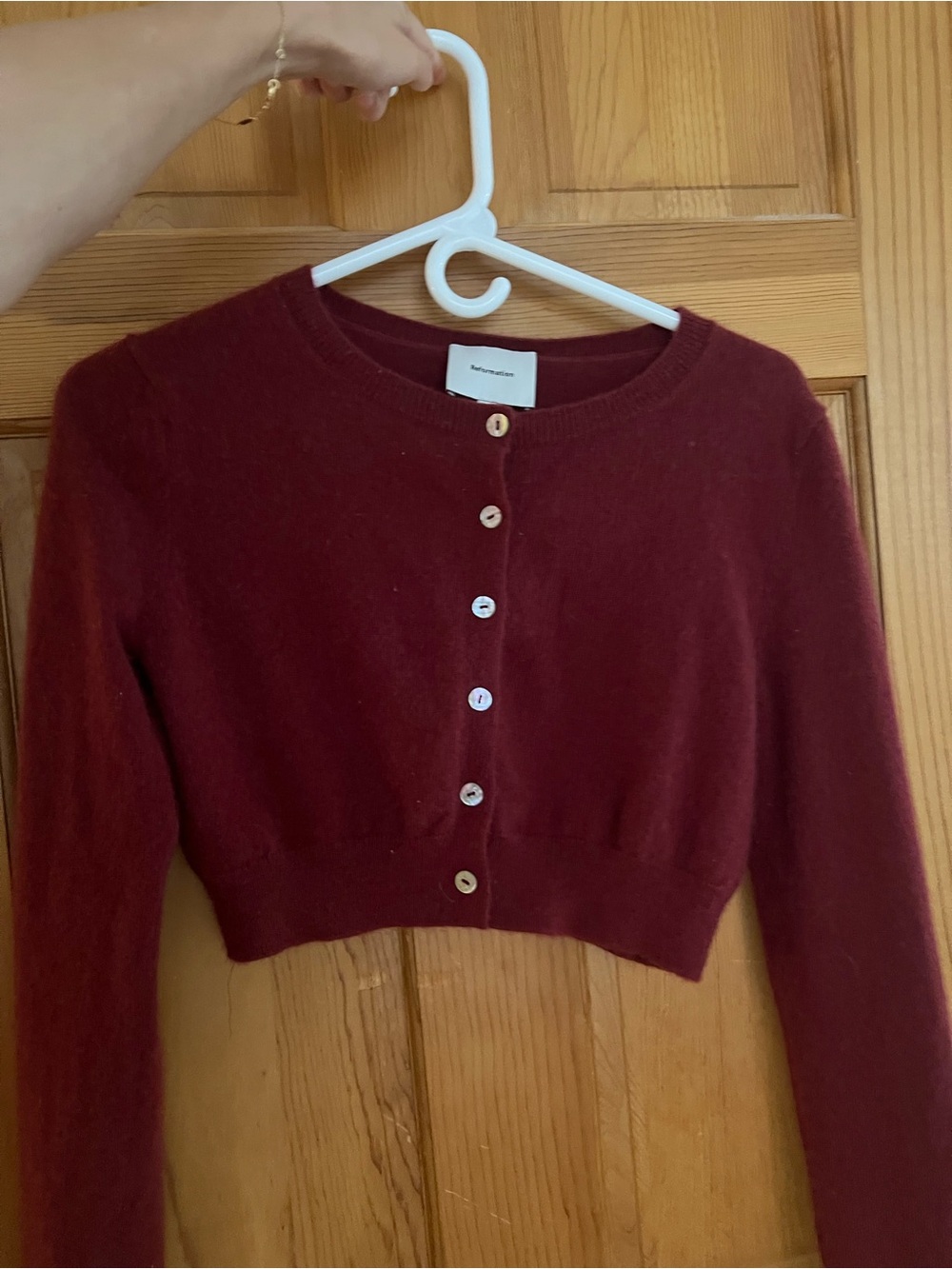 Reformation Cropped Cardigan in Burgundy